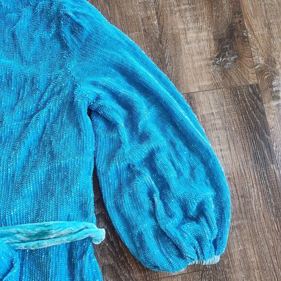 Retrofete Gabrielle Robe Dress in Blue Sequins Size XS NWOT Long Sleeve Belt - Picture 6 of 13